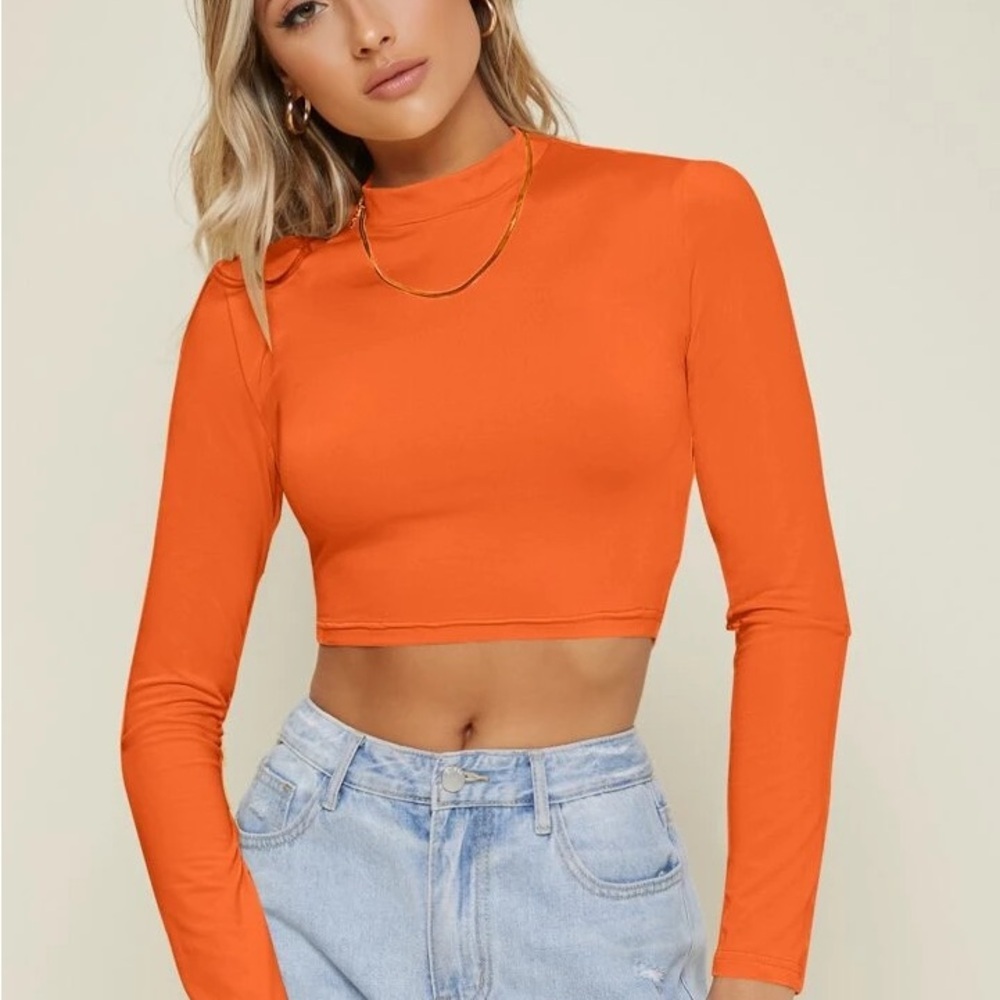 Vibrant Orange Long Sleeve Crop Top